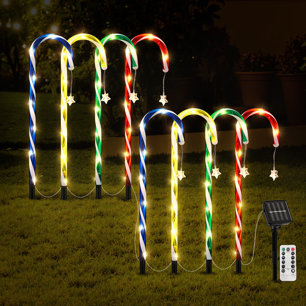 8PC Solar Candy Cane Christmas LED Path Lights - Warm White