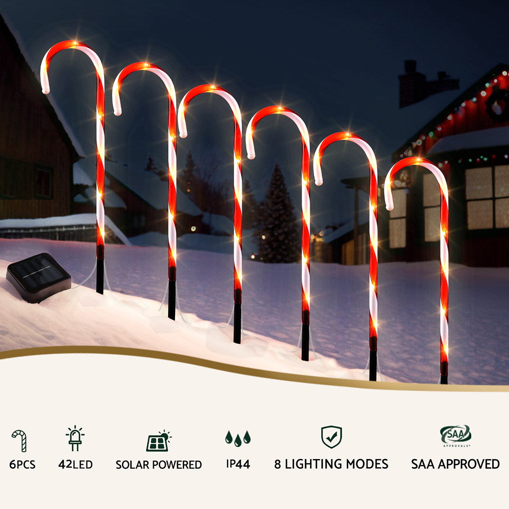 6 PC Candy Can Christmas Path Lights Solar Powered - Homecoze