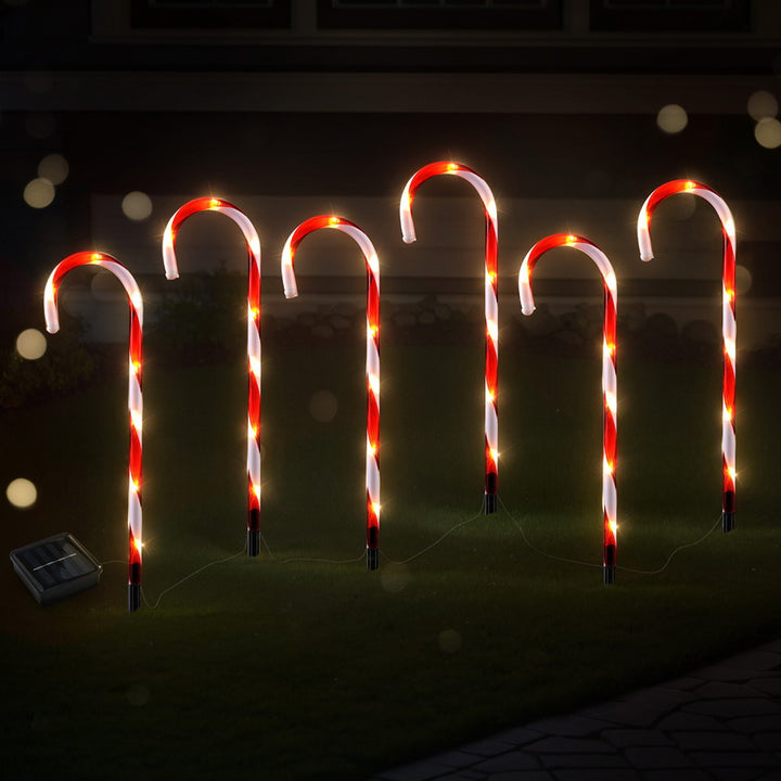 6 PC Candy Can Christmas Path Lights Solar Powered