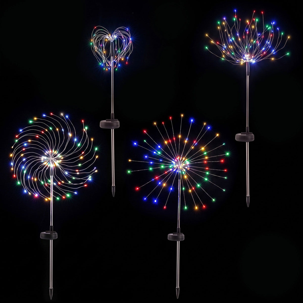 4PC Solar Firework Christmas Path Lights - Multicolour