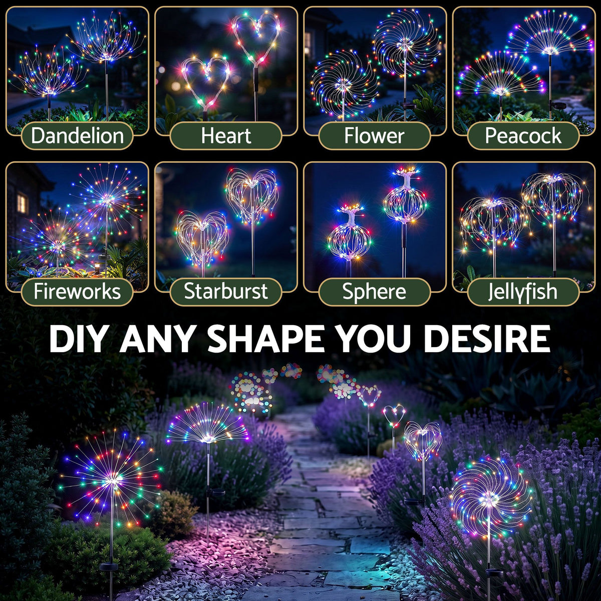 4PC Solar Firework Christmas Path Lights - Multicolour