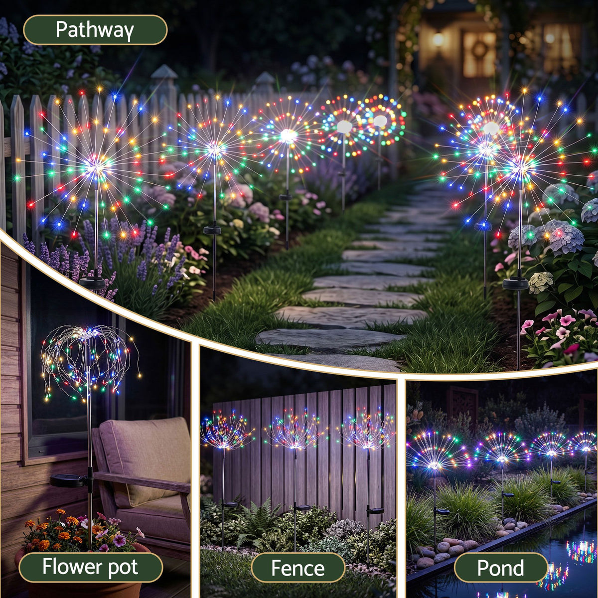4PC Solar Firework Christmas Path Lights - Multicolour