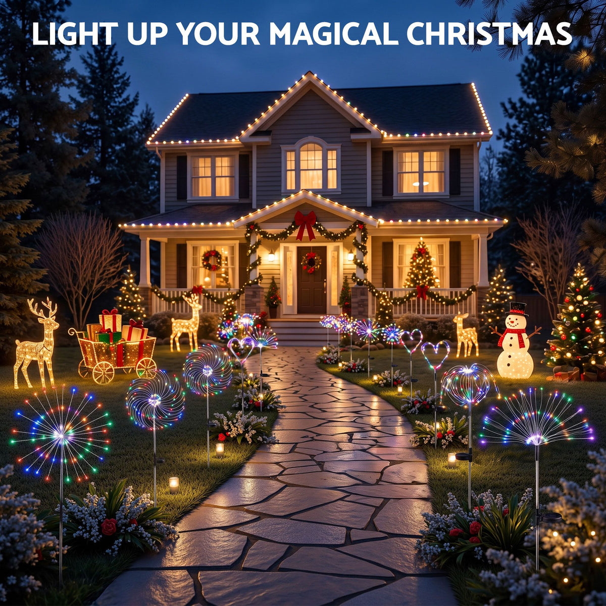 4PC Solar Firework Christmas Path Lights - Multicolour