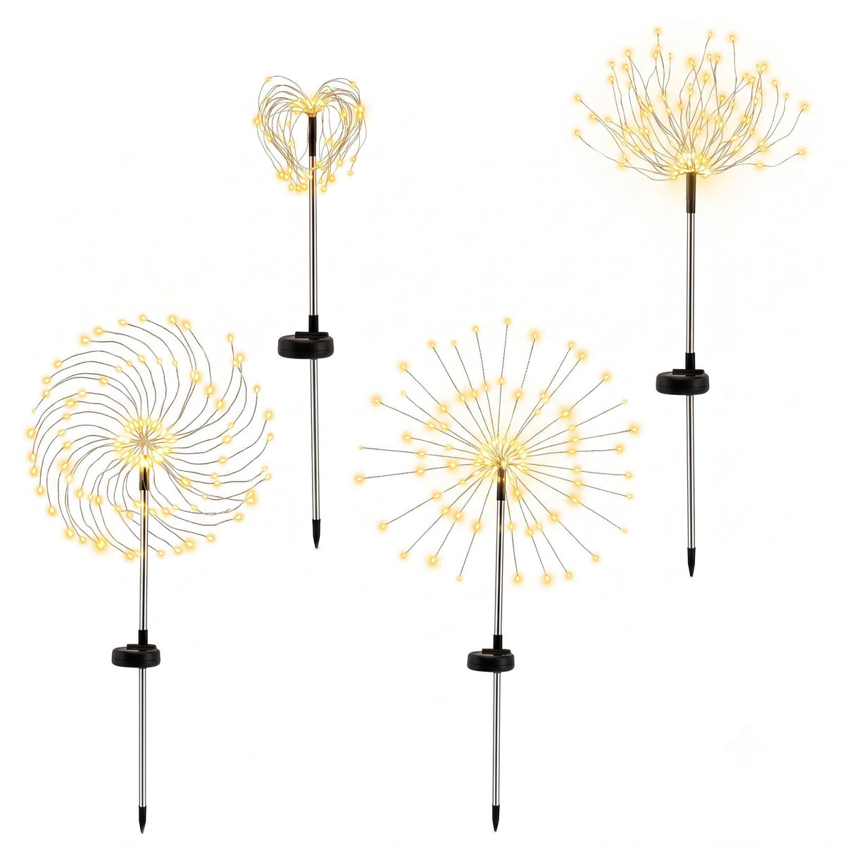 4PC Solar Firework Christmas Path Lights - Warm White