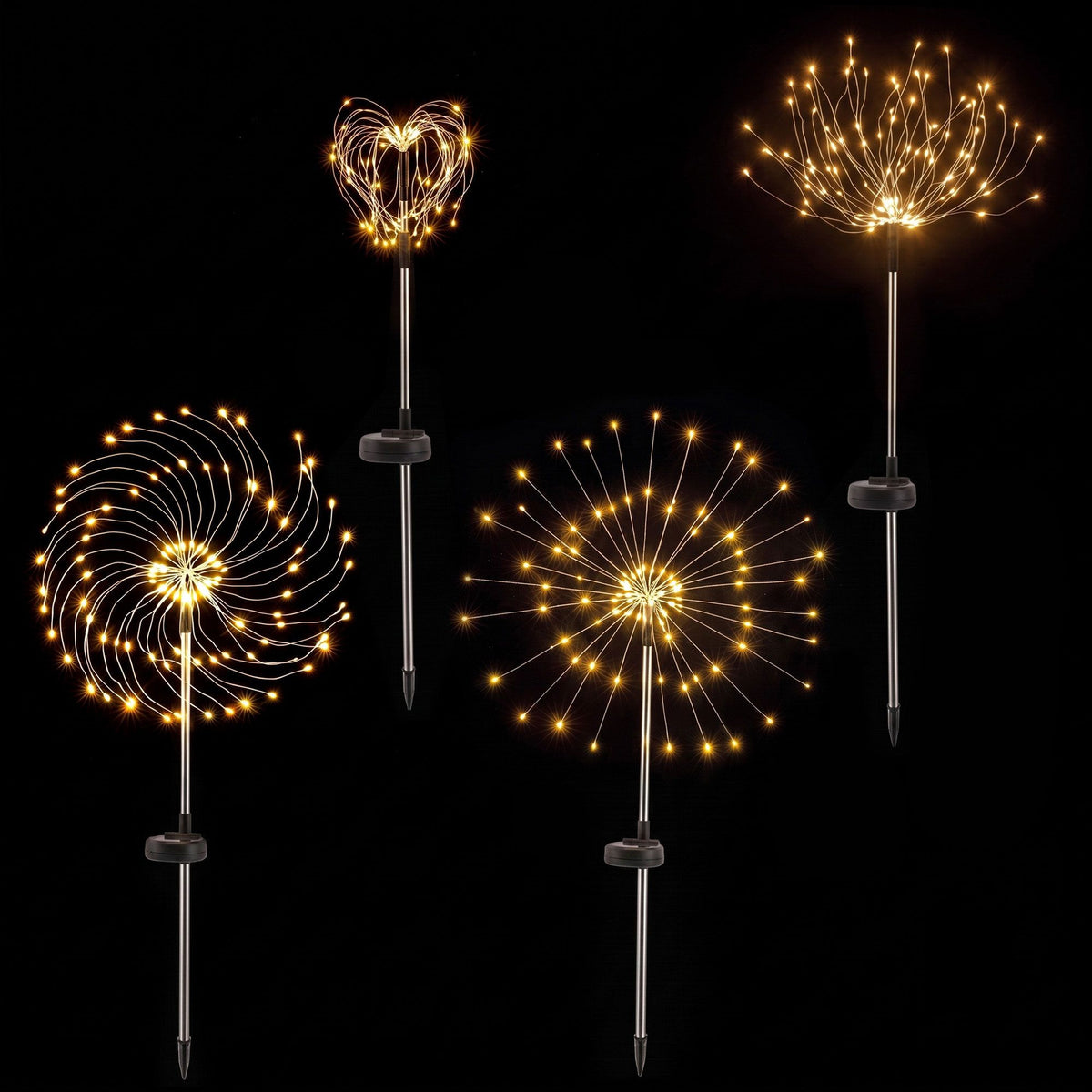 4PC Solar Firework Christmas Path Lights - Warm White