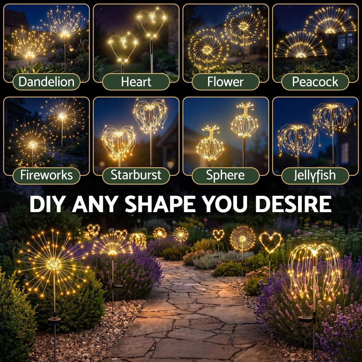 4PC Solar Firework Christmas Path Lights - Warm White