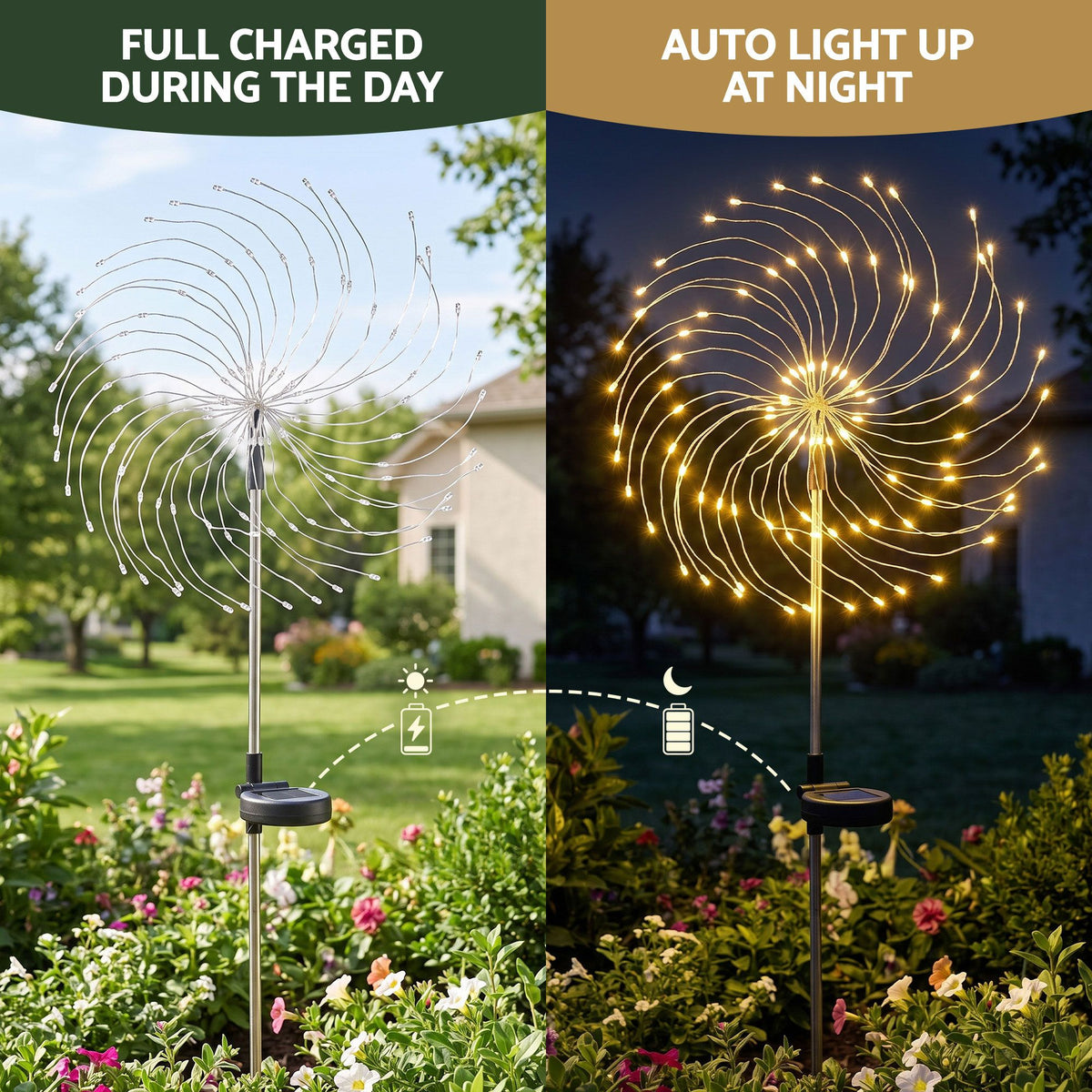 4PC Solar Firework Christmas Path Lights - Warm White
