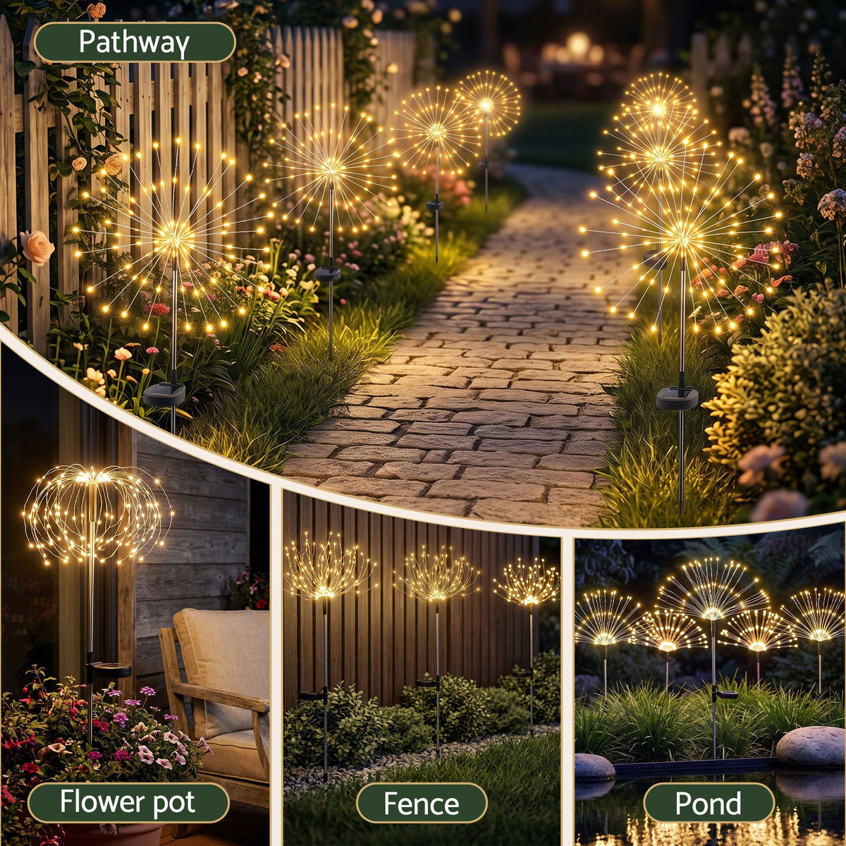 4PC Solar Firework Christmas Path Lights - Warm White
