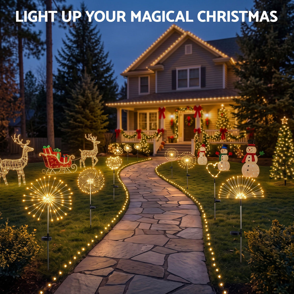 4PC Solar Firework Christmas Path Lights - Warm White