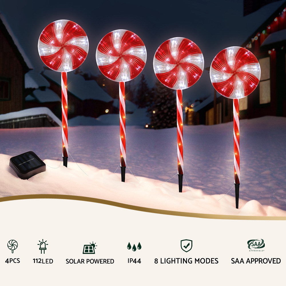 4 PC Lollypop Christmas Path Lights Solar Powered - Homecoze