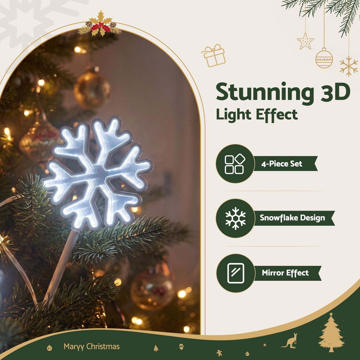 4PC LED Snowflake Christmas Path Lights - White