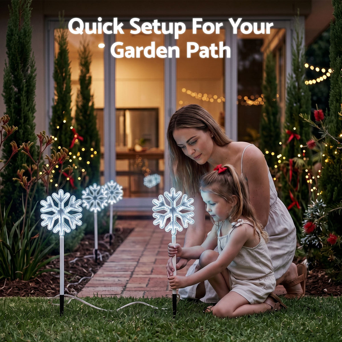 4PC LED Snowflake Christmas Path Lights - White