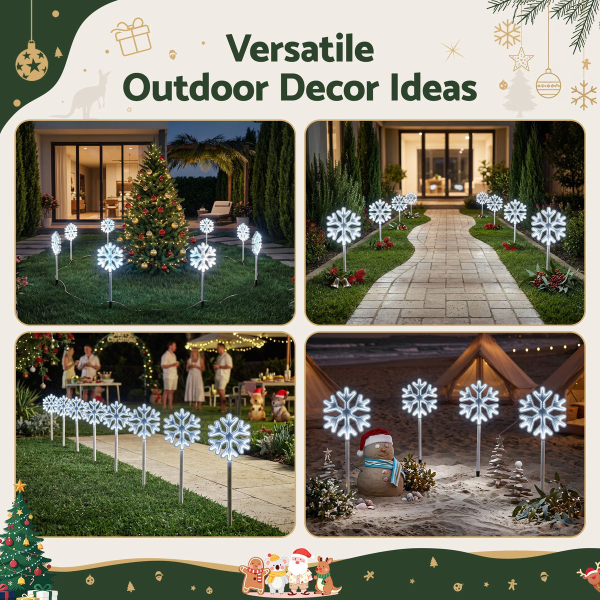 4PC LED Snowflake Christmas Path Lights - White