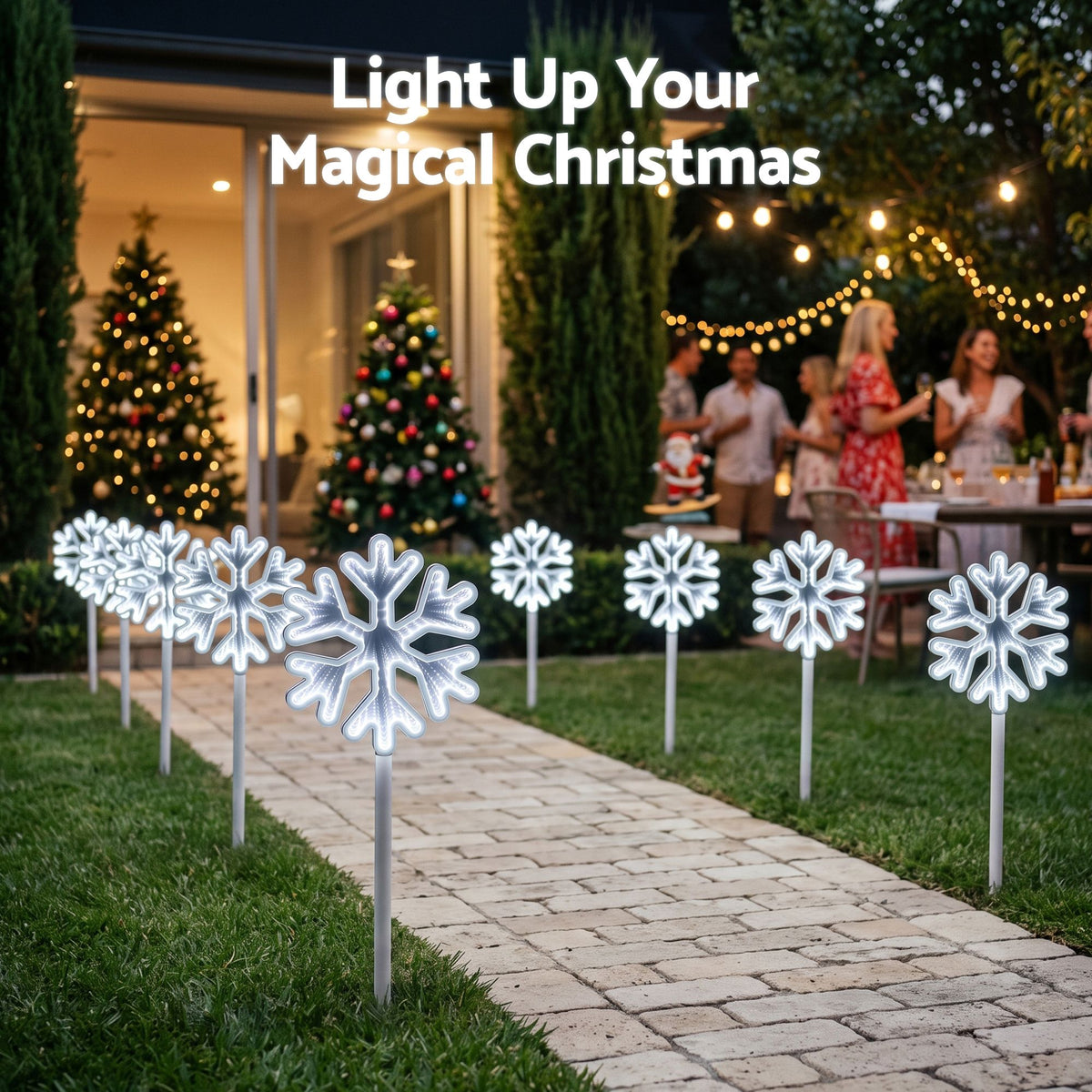4PC LED Snowflake Christmas Path Lights - White