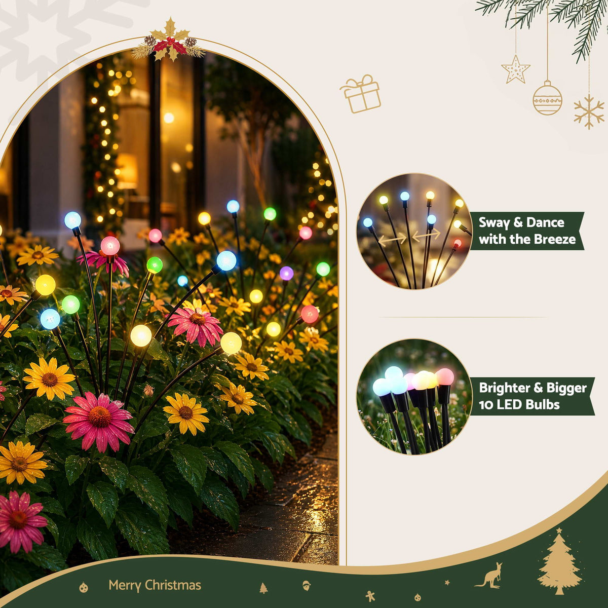 3PC Solar Firefly Christmas Path Lights 30 LED - Multicolour