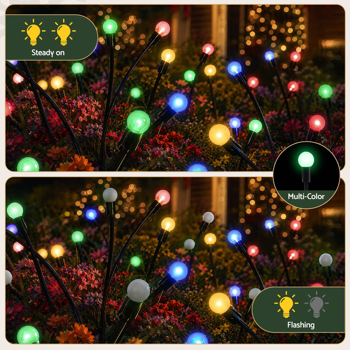 3PC Solar Firefly Christmas Path Lights 30 LED - Multicolour