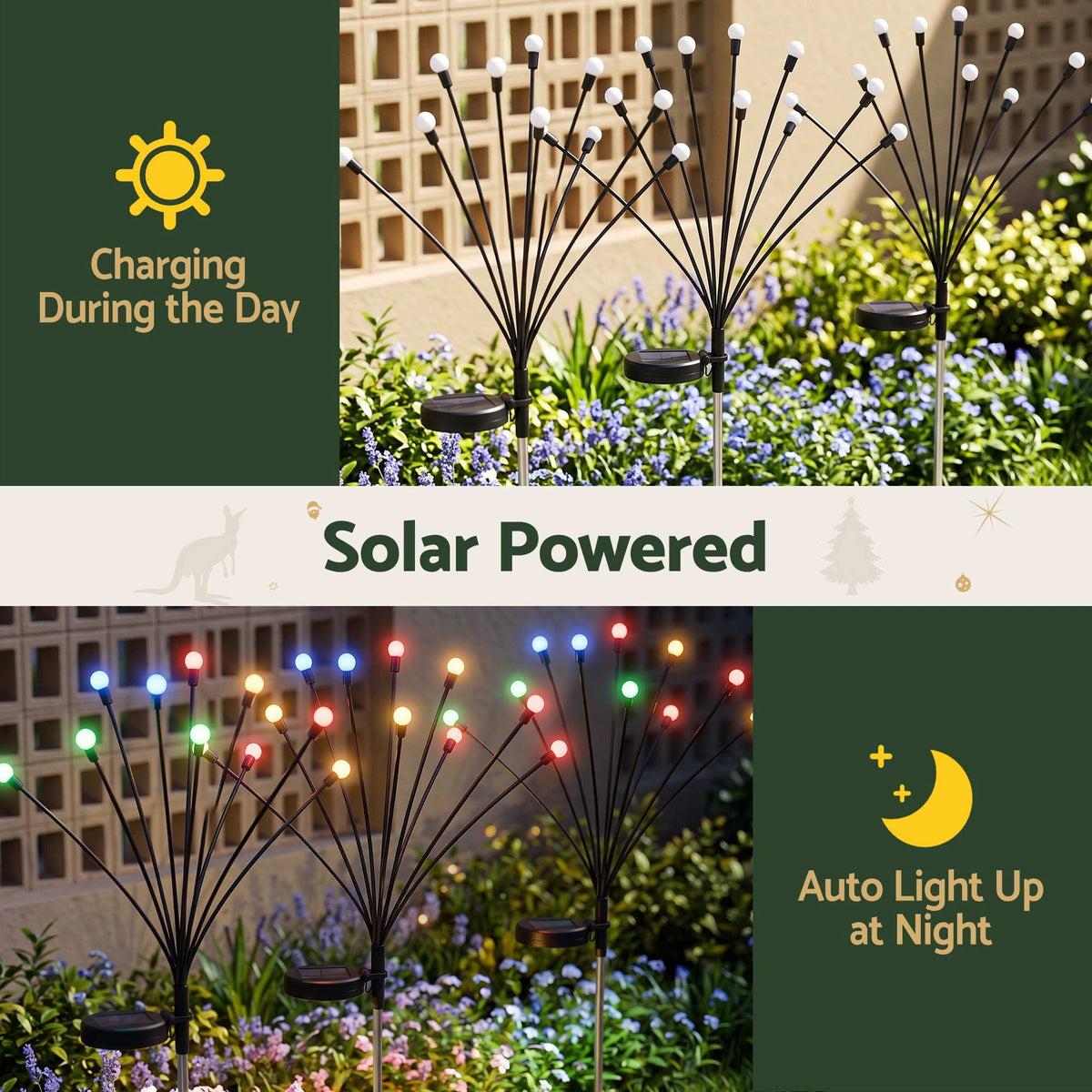 3PC Solar Firefly Christmas Path Lights 30 LED - Multicolour