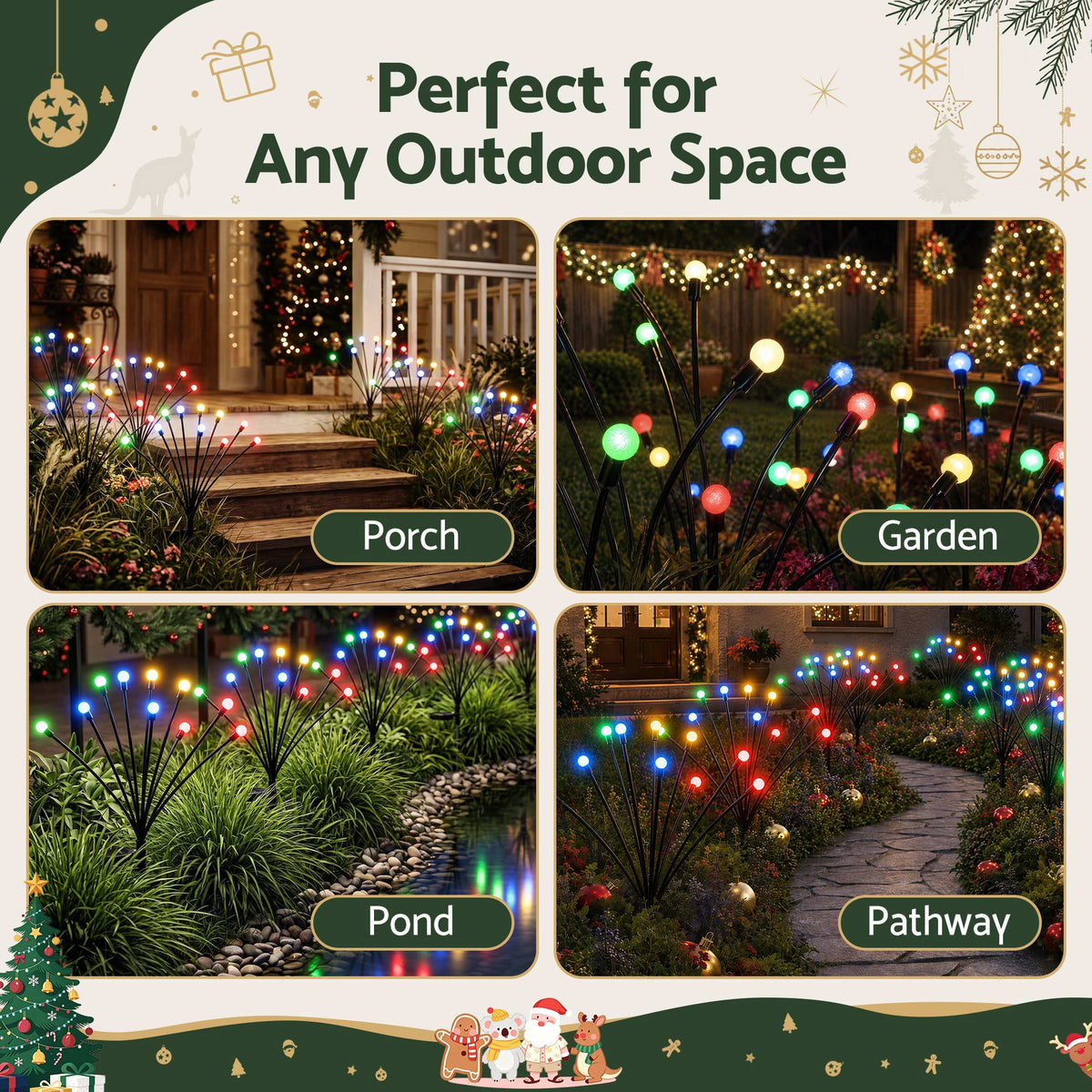 3PC Solar Firefly Christmas Path Lights 30 LED - Multicolour