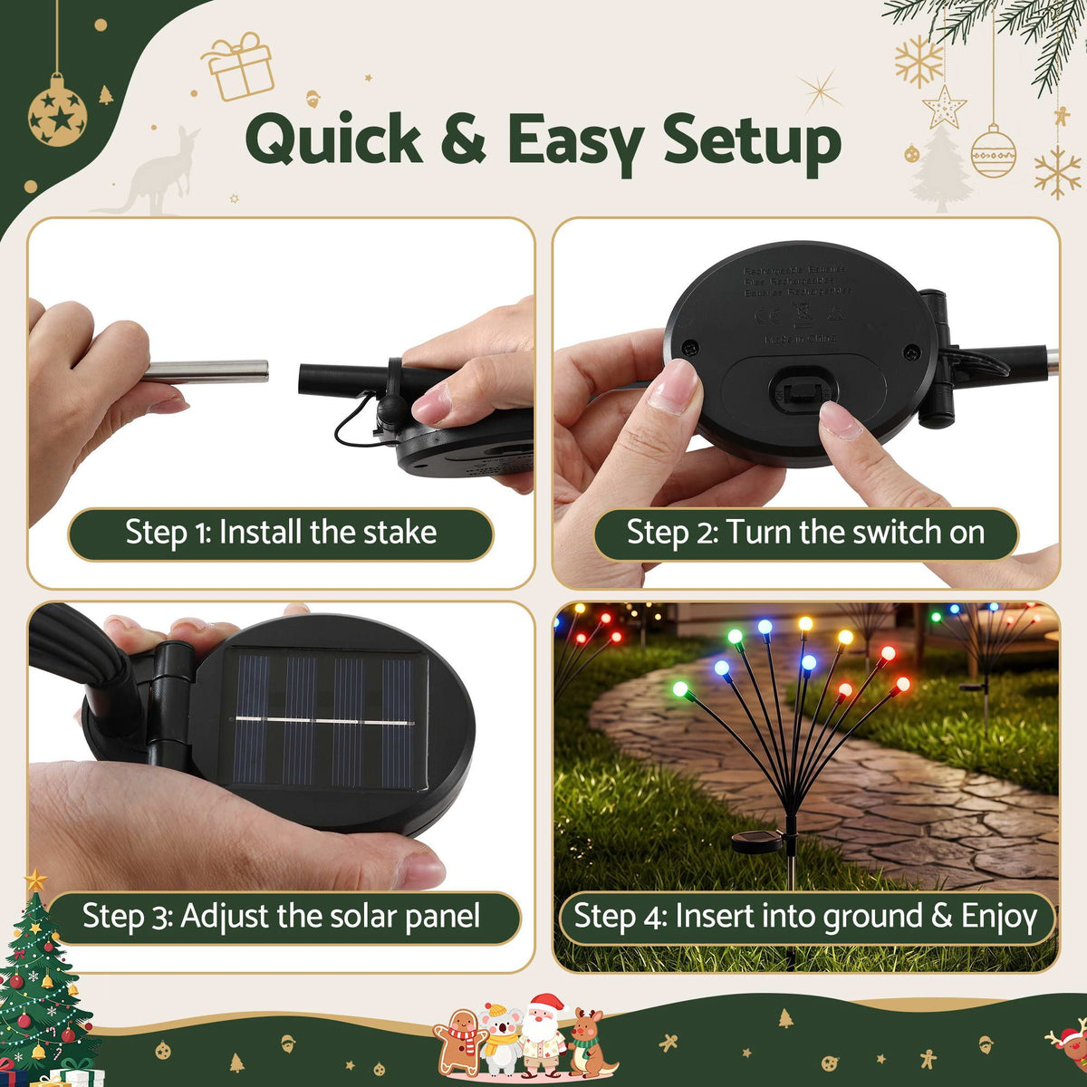 3PC Solar Firefly Christmas Path Lights 30 LED - Multicolour