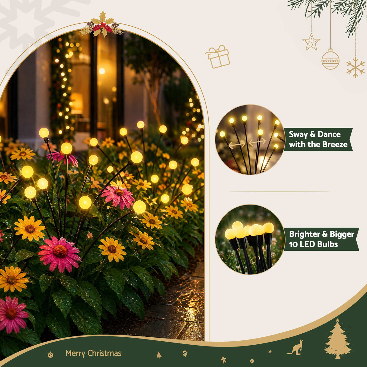 3PC Solar Firefly Christmas Path Lights 30 LED - Warm White