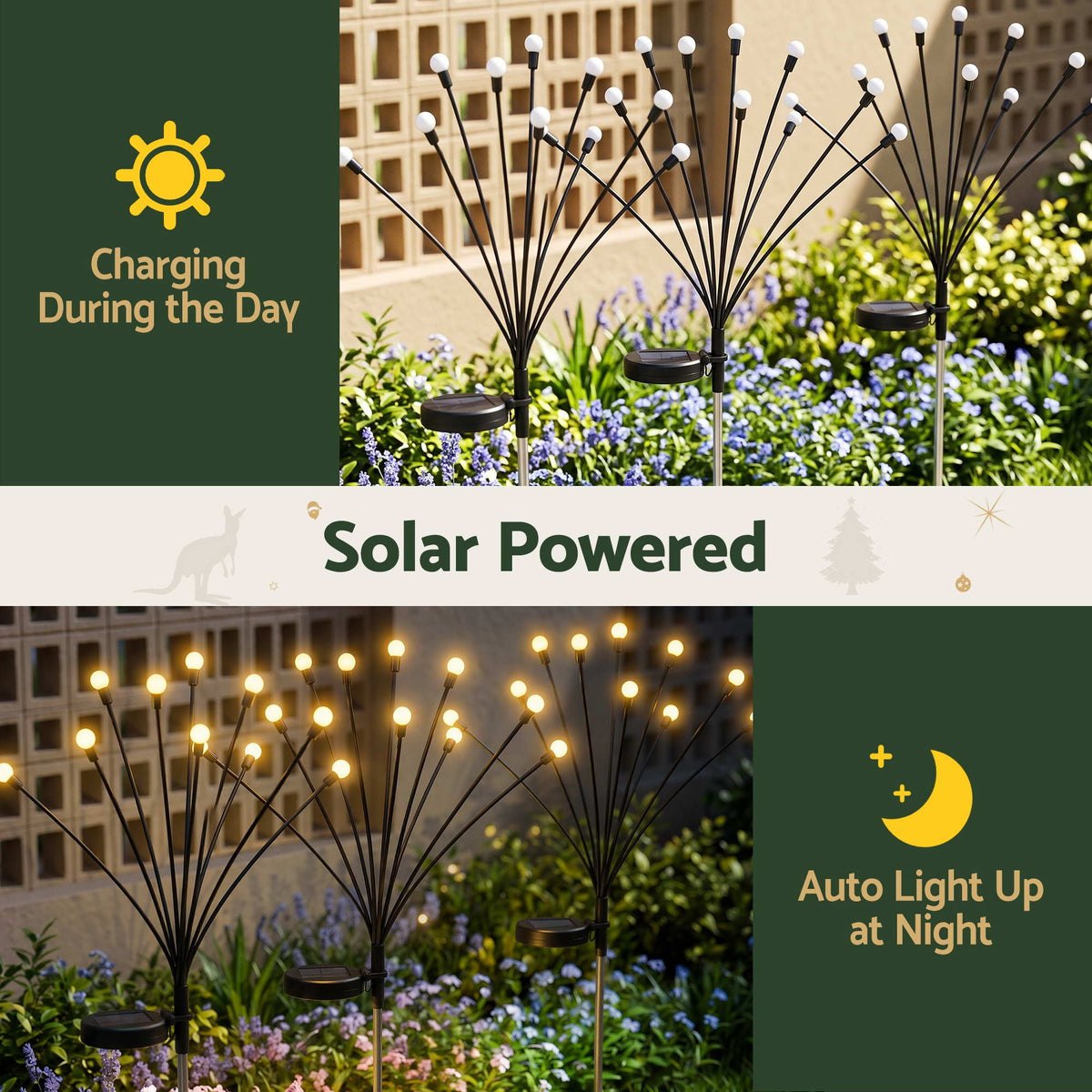 3PC Solar Firefly Christmas Path Lights 30 LED - Warm White