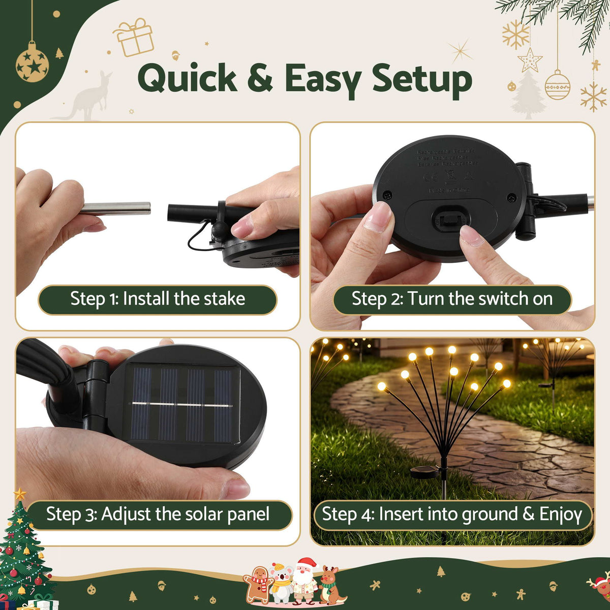 3PC Solar Firefly Christmas Path Lights 30 LED - Warm White