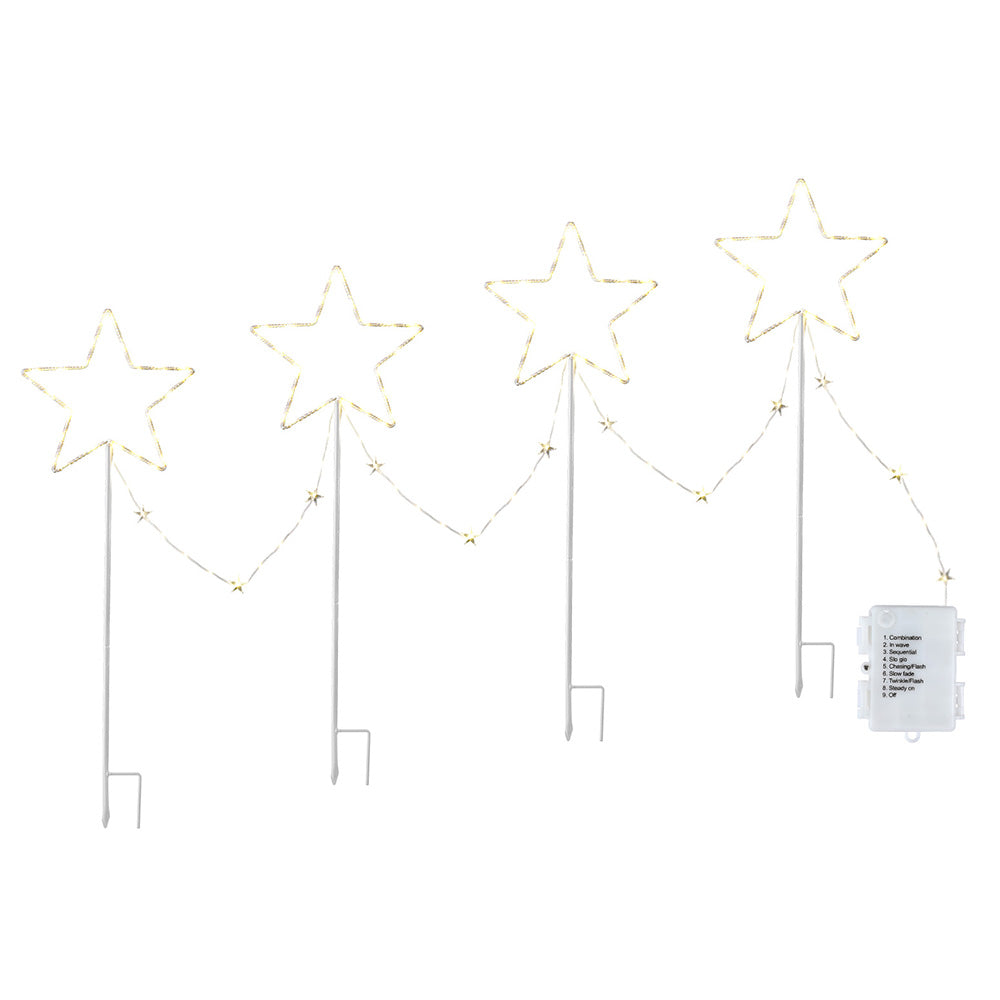 4PC Star Christmas Path Lights Battery LED - Warm White