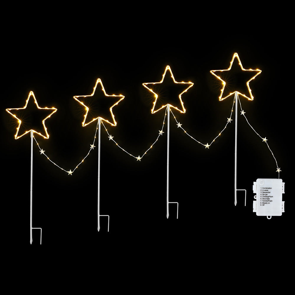 4PC Star Christmas Path Lights Battery LED - Warm White