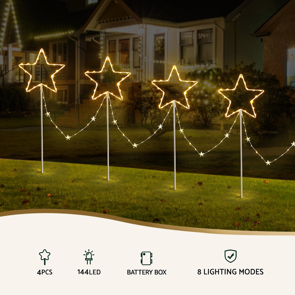4PC Star Christmas Path Lights Battery LED - Warm White