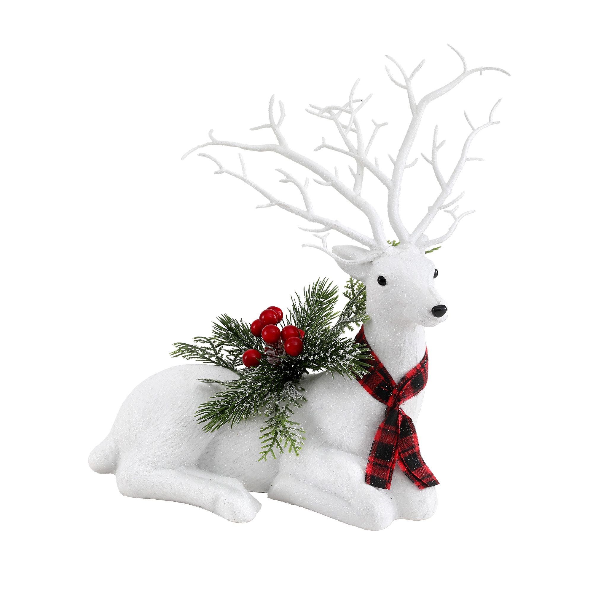 32cm Glitter Christmas Reindeer Decoration - White