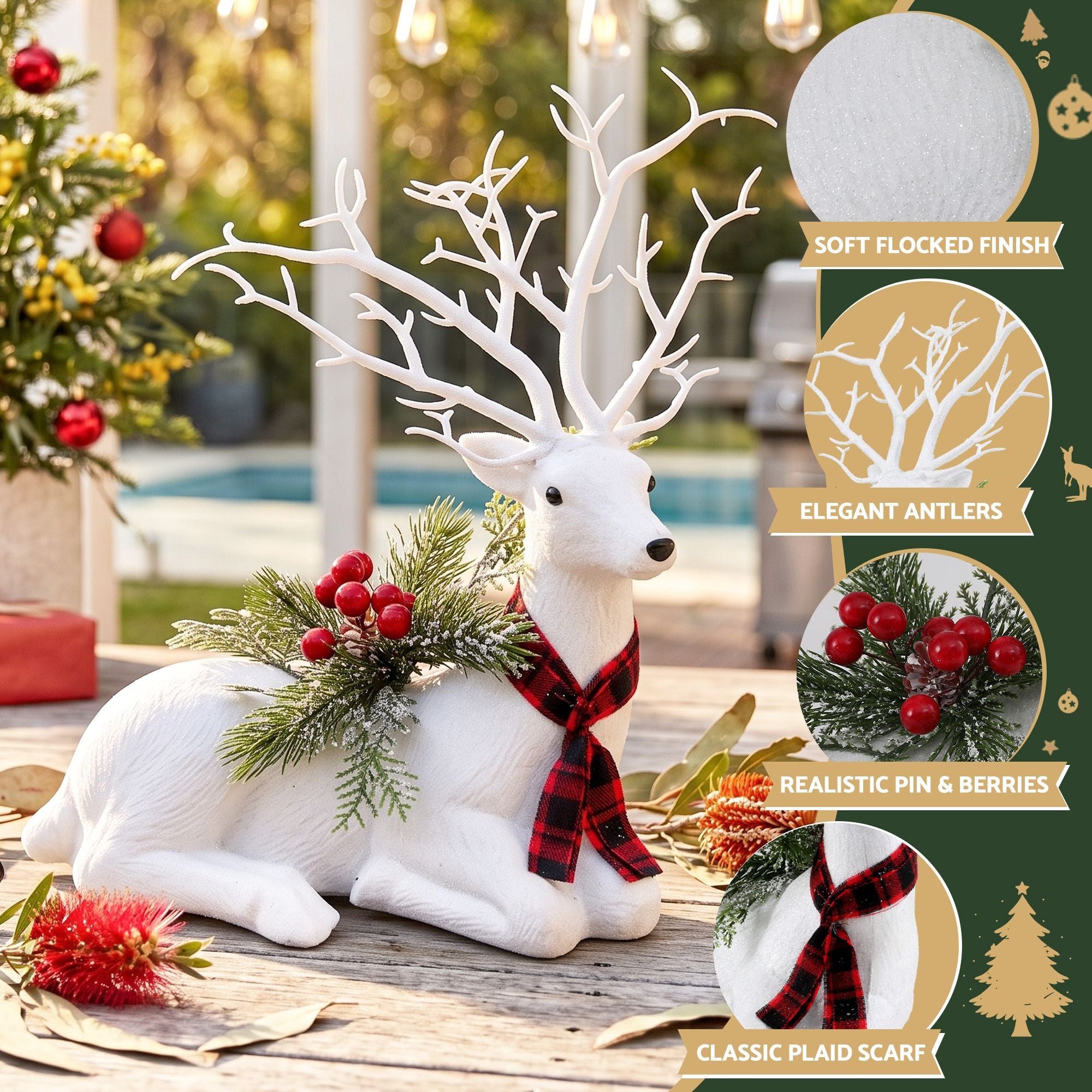 32cm Glitter Christmas Reindeer Decoration - White