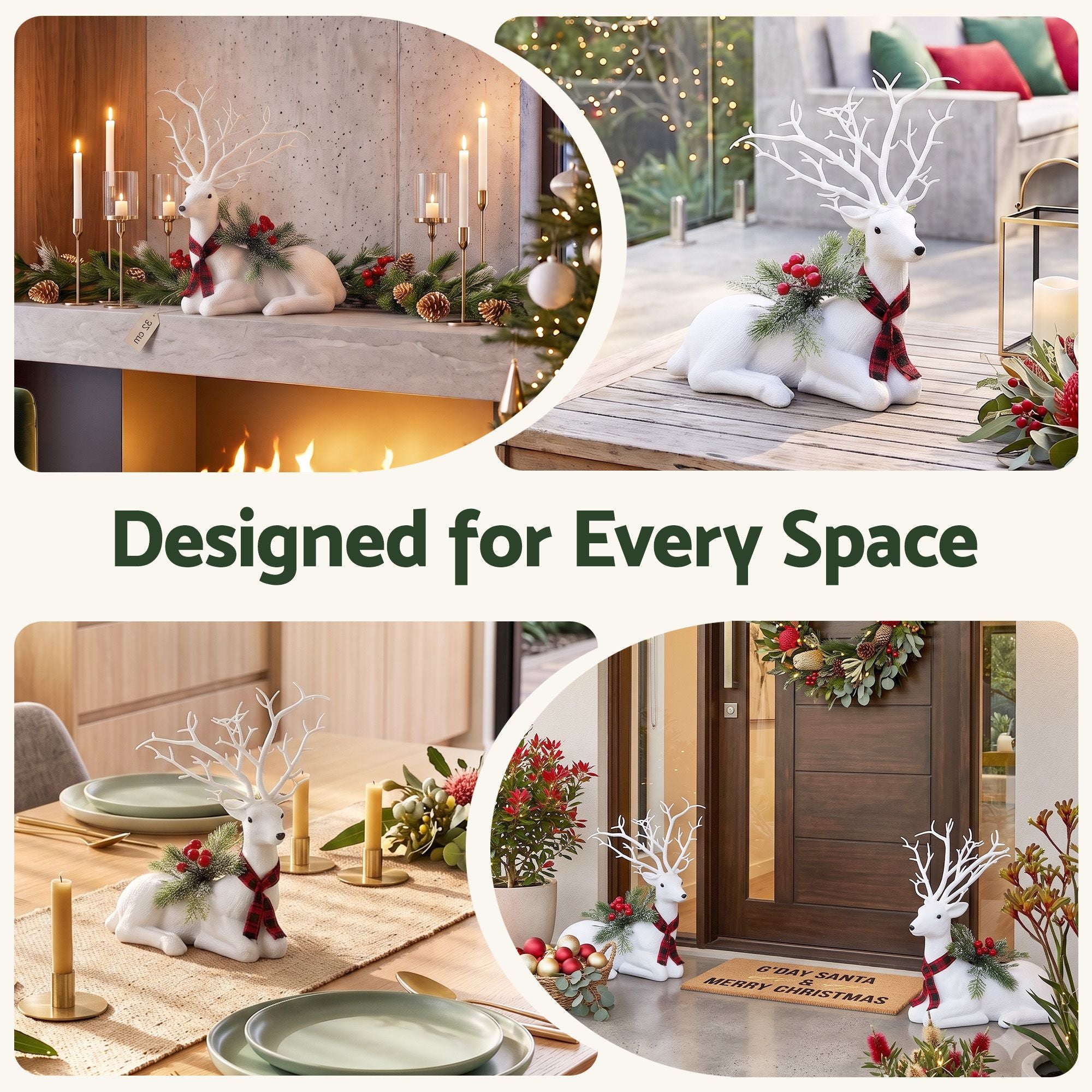 32cm Glitter Christmas Reindeer Decoration - White