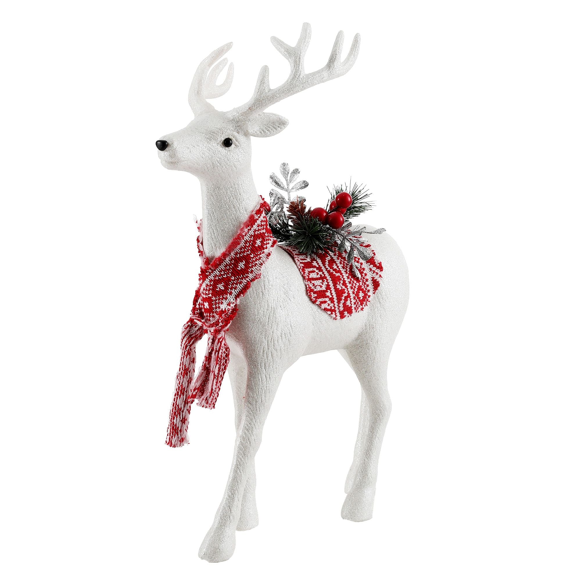 45cm Glitter Christmas Reindeer Decoration - White