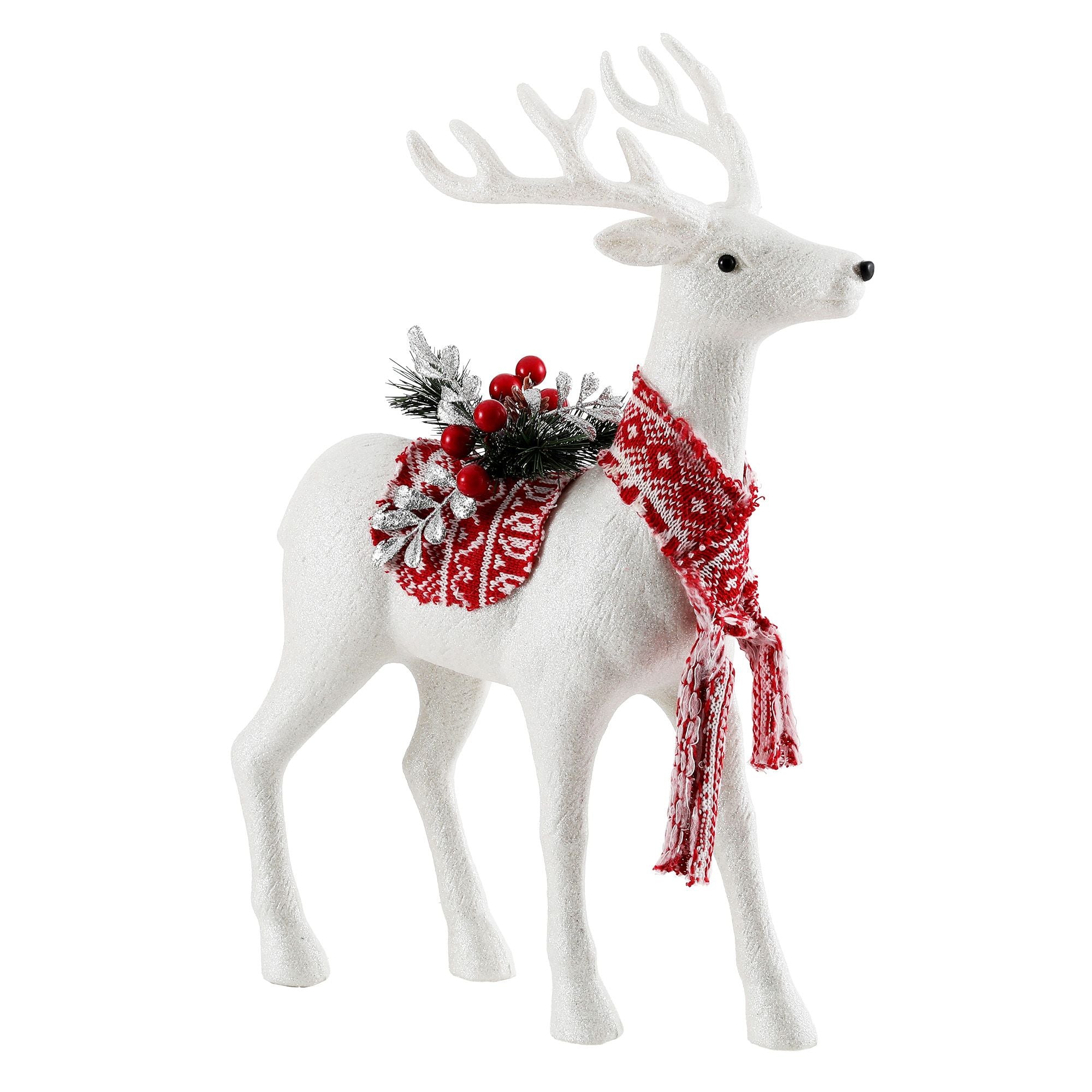 45cm Glitter Christmas Reindeer Decoration - White