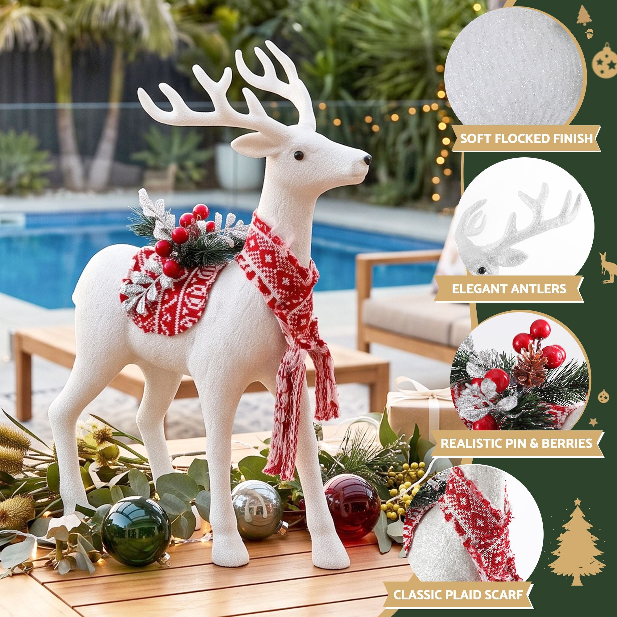 45cm Glitter Christmas Reindeer Decoration - White