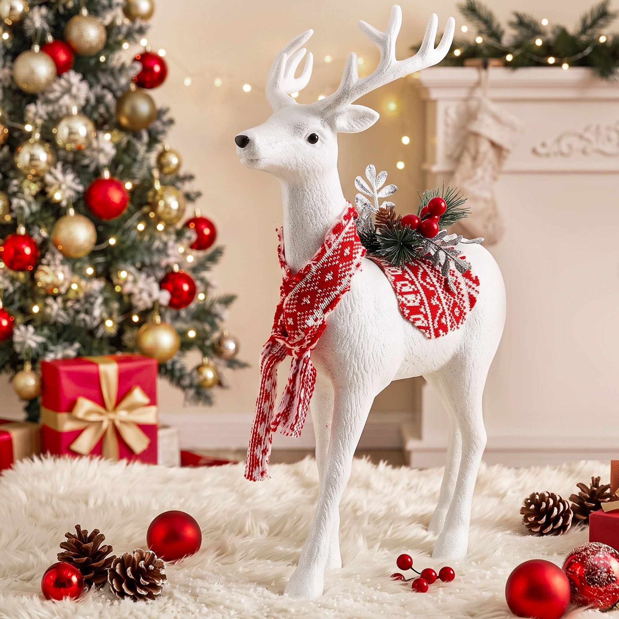 45cm Glitter Christmas Reindeer Decoration - White