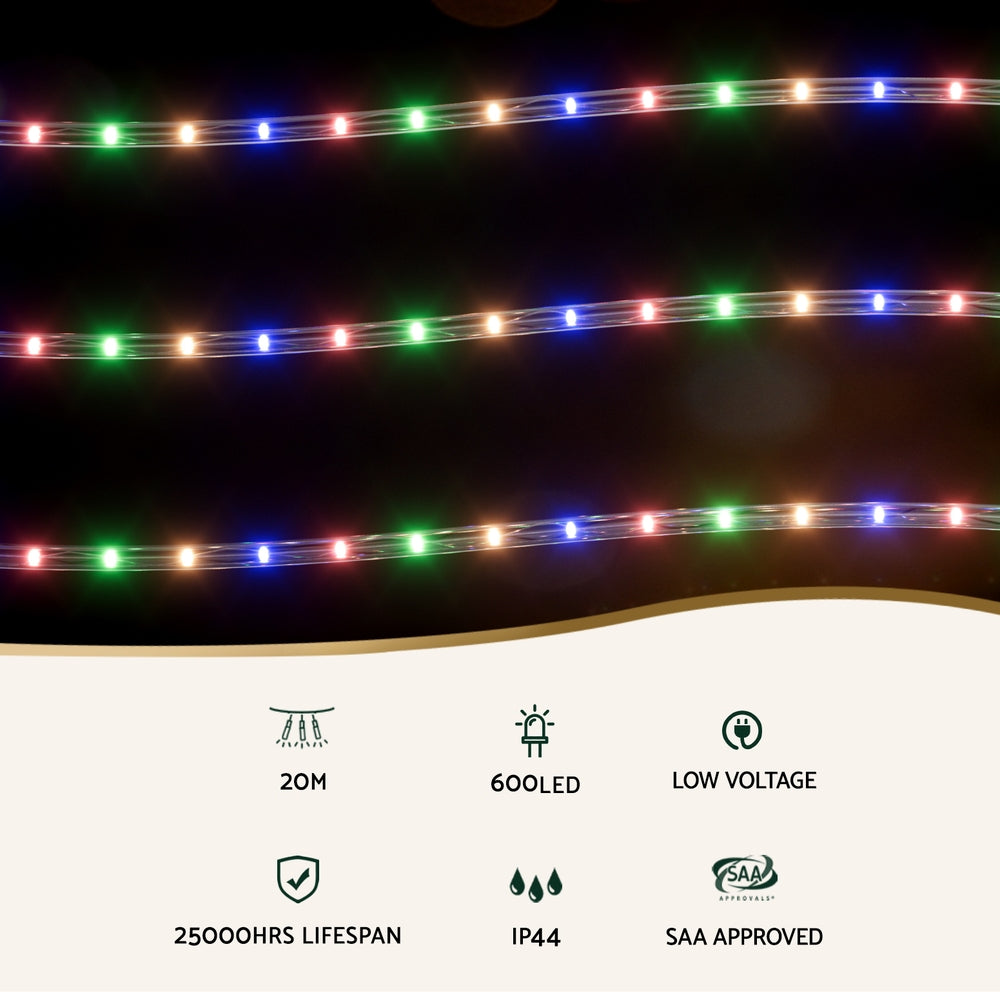 20m Christmas Rope Tube Lights 600 LED - Multicolour - Homecoze