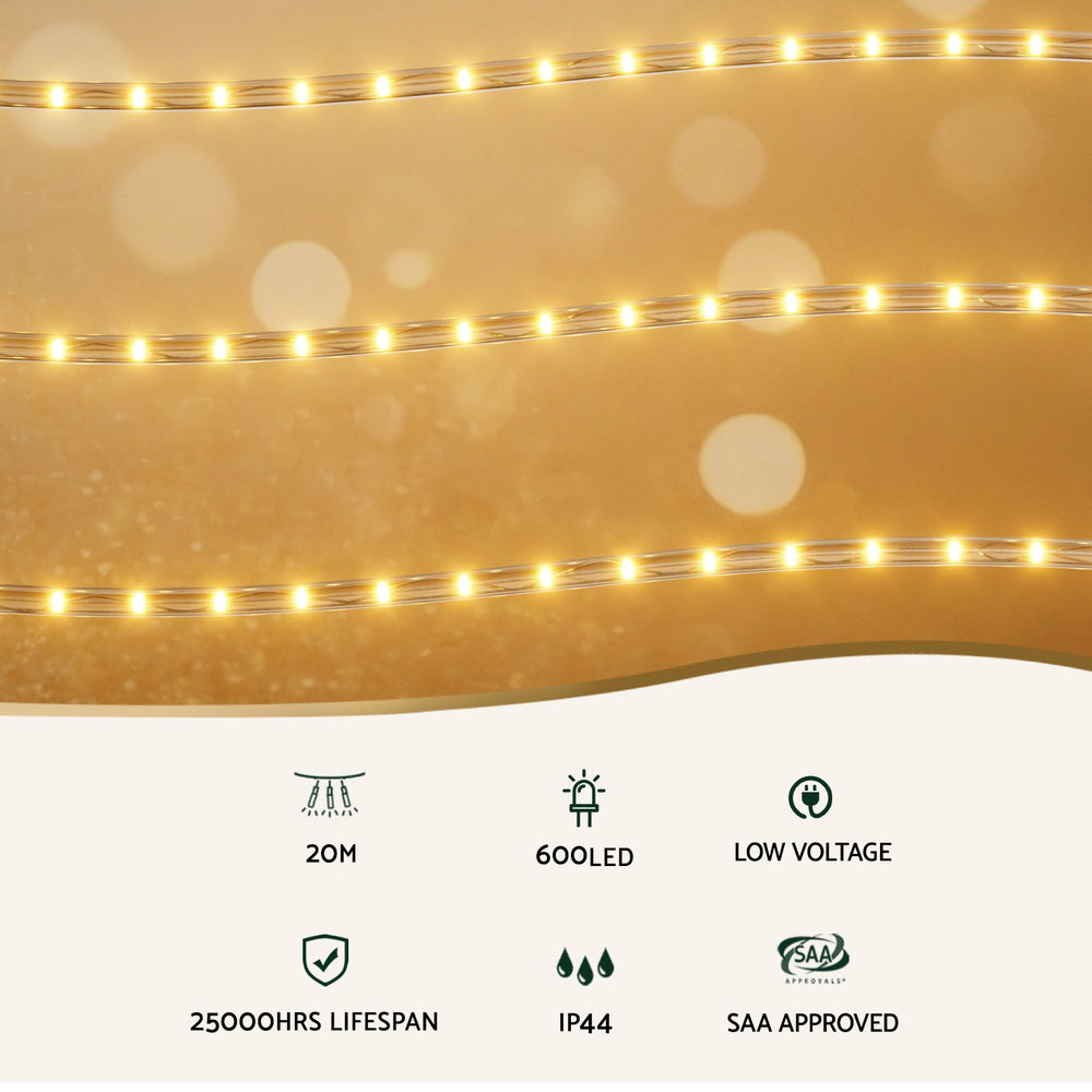 20m Christmas Rope Tube Lights 600 LED - Warm White - Homecoze