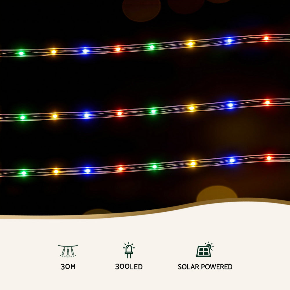30m Solar LED Christmas Rope Lights 300 LED - Multicolour