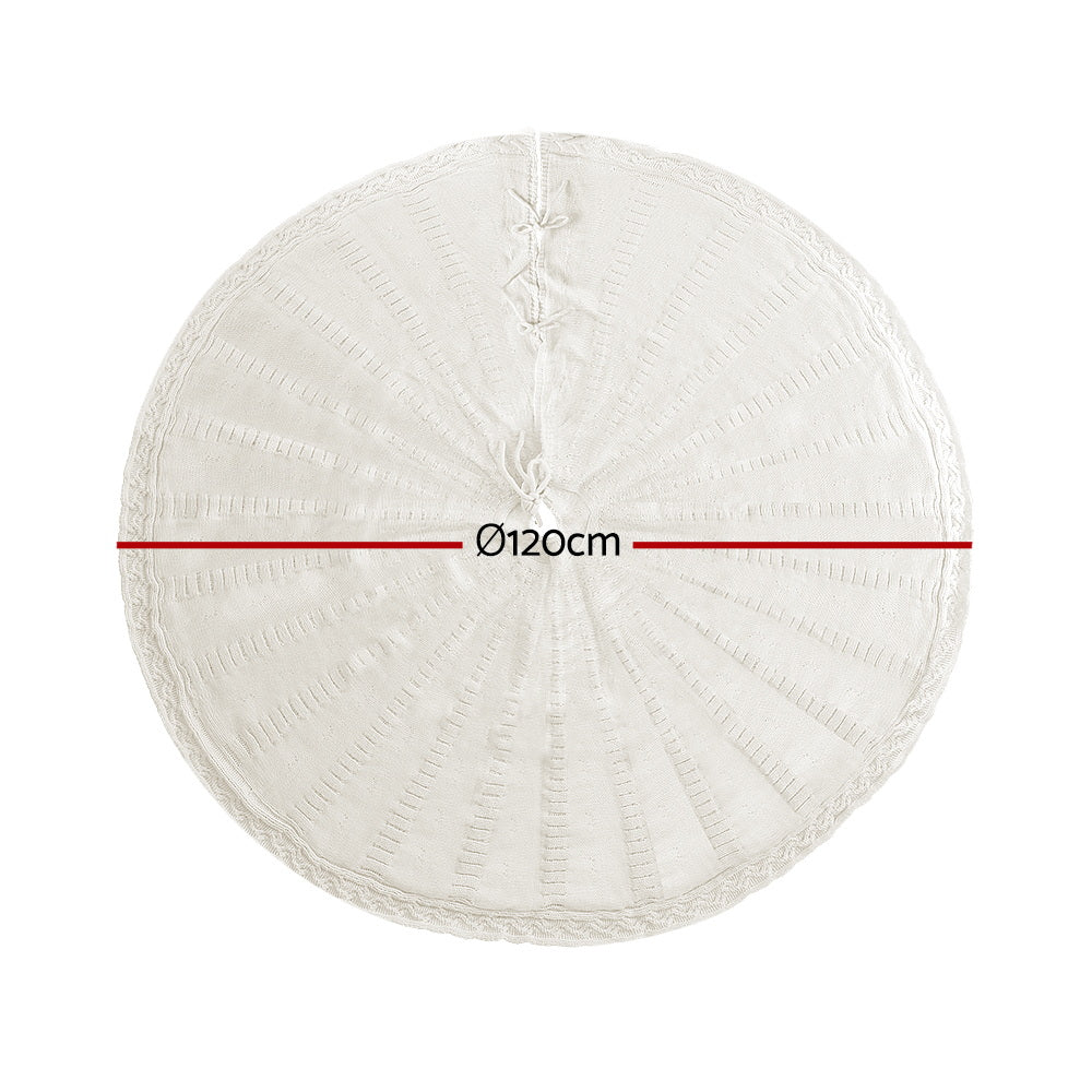 Jingle Jollys Christmas Tree Skirt 120cm Knitted Xmas Tree Ornaments Decor Beige - Homecoze