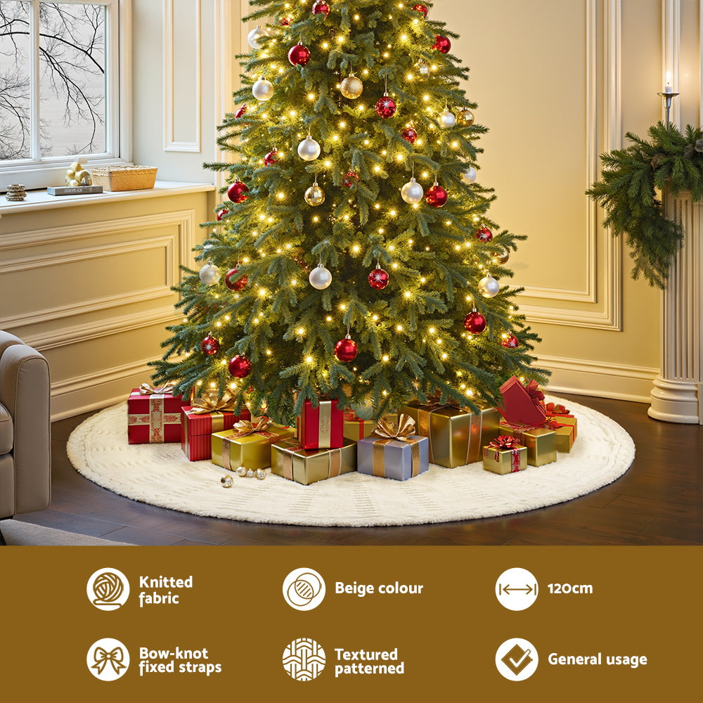 Jingle Jollys Christmas Tree Skirt 120cm Knitted Xmas Tree Ornaments Decor Beige - Homecoze
