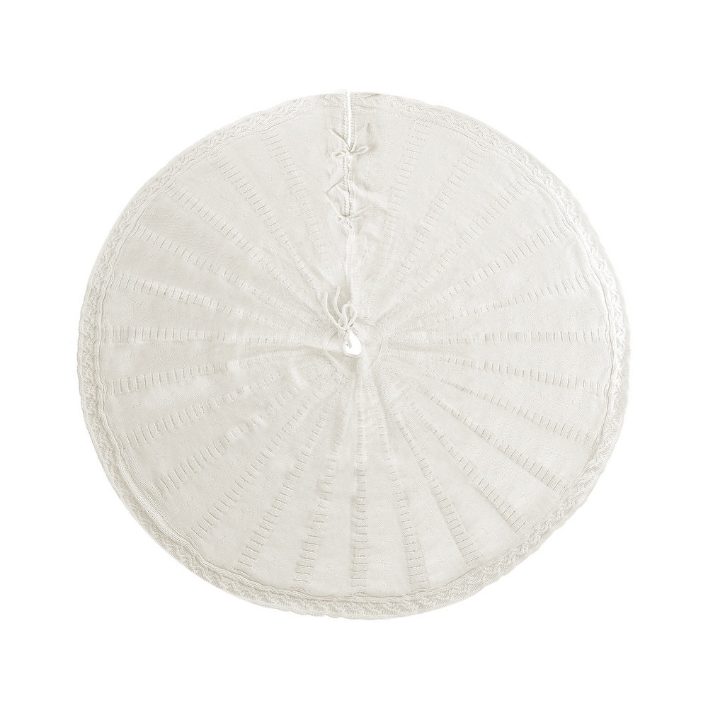 Jingle Jollys Christmas Tree Skirt 90cm Knitted Fabric Xmas Ornament Decor Beige - Homecoze