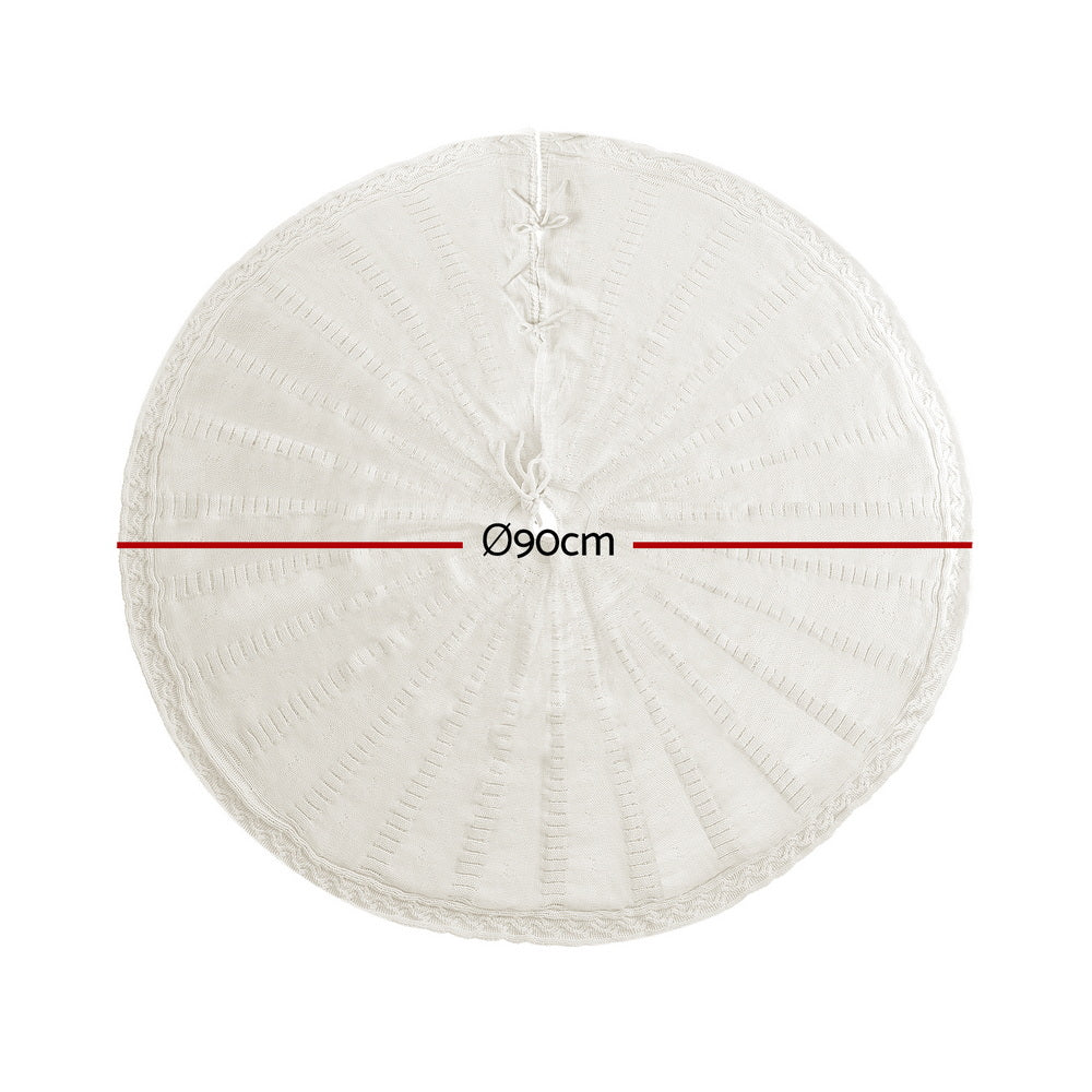 Jingle Jollys Christmas Tree Skirt 90cm Knitted Fabric Xmas Ornament Decor Beige - Homecoze
