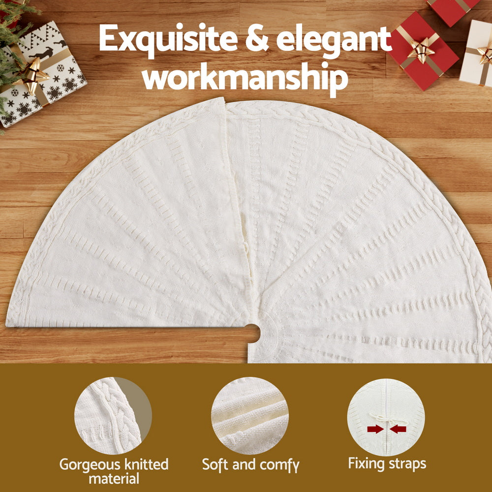 Jingle Jollys Christmas Tree Skirt 90cm Knitted Fabric Xmas Ornament Decor Beige - Homecoze