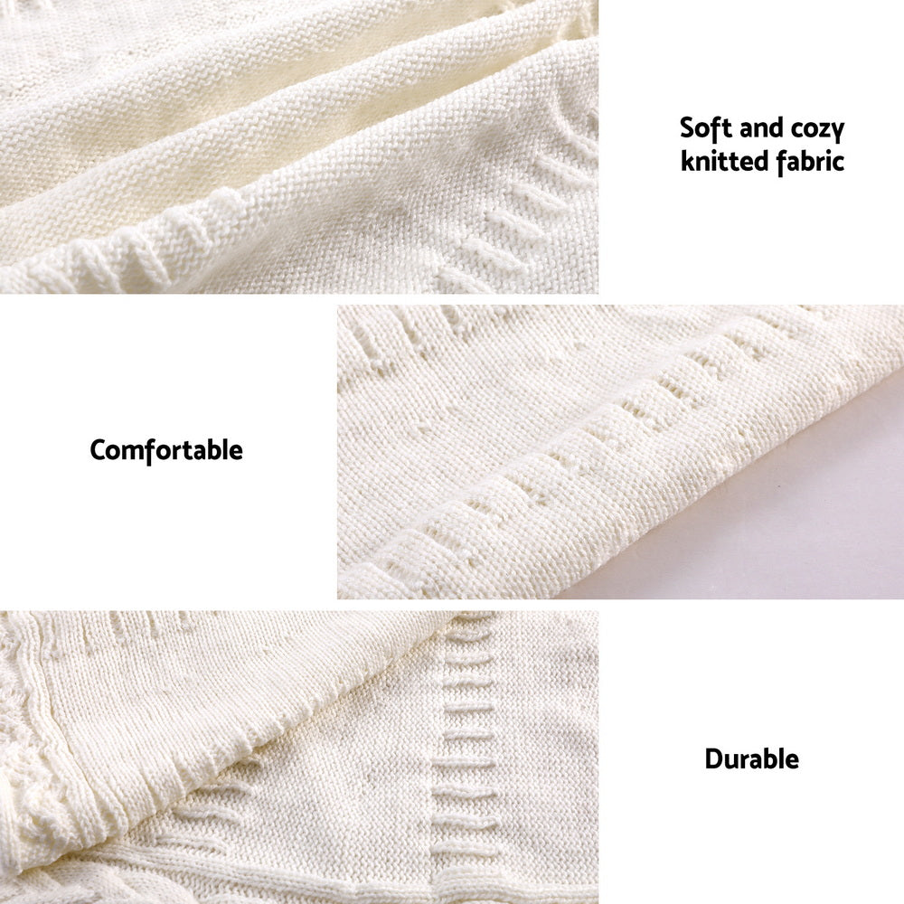 Jingle Jollys Christmas Tree Skirt 90cm Knitted Fabric Xmas Ornament Decor Beige - Homecoze