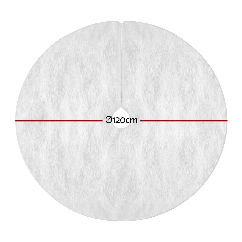 Jingle Jollys Christmas Tree Skirt 120cm Plush Xmas Fluffy Ornaments Decor White - Homecoze