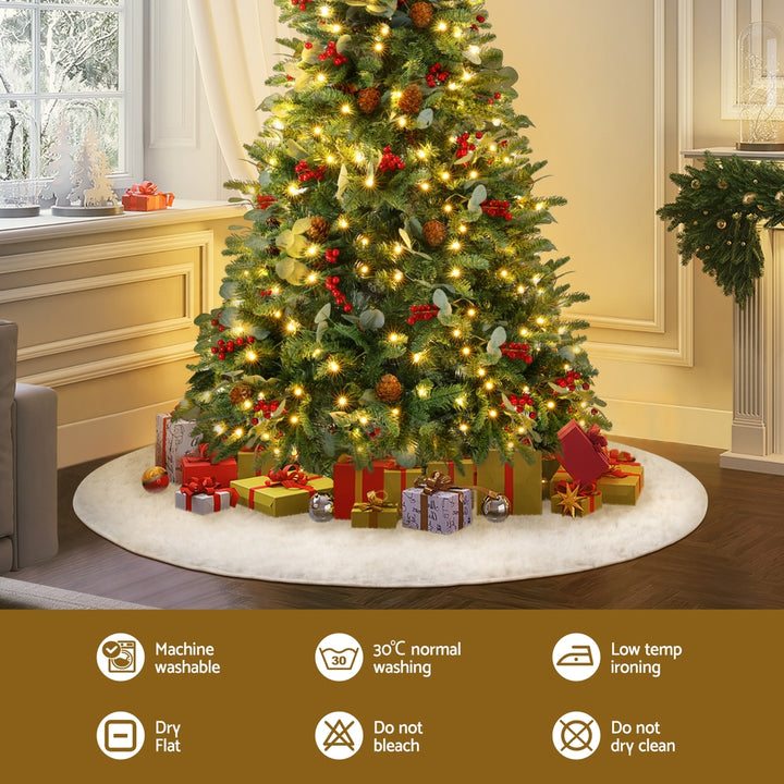 Jingle Jollys Christmas Tree Skirt 120cm Plush Xmas Fluffy Ornaments Decor White - Homecoze