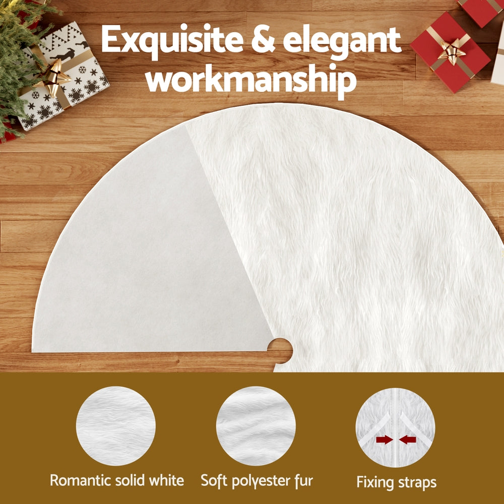 Jingle Jollys Christmas Tree Skirt 120cm Plush Xmas Fluffy Ornaments Decor White - Homecoze
