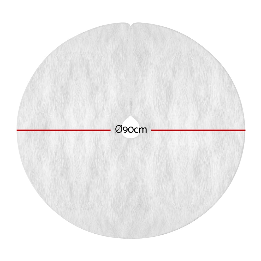 Jingle Jollys Christmas Tree Skirt 90cm Plush Xmas Fluffy Ornaments Decor White - Homecoze