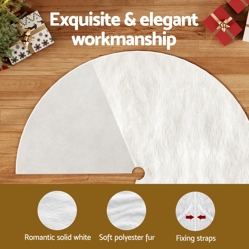 Jingle Jollys Christmas Tree Skirt 90cm Plush Xmas Fluffy Ornaments Decor White - Homecoze